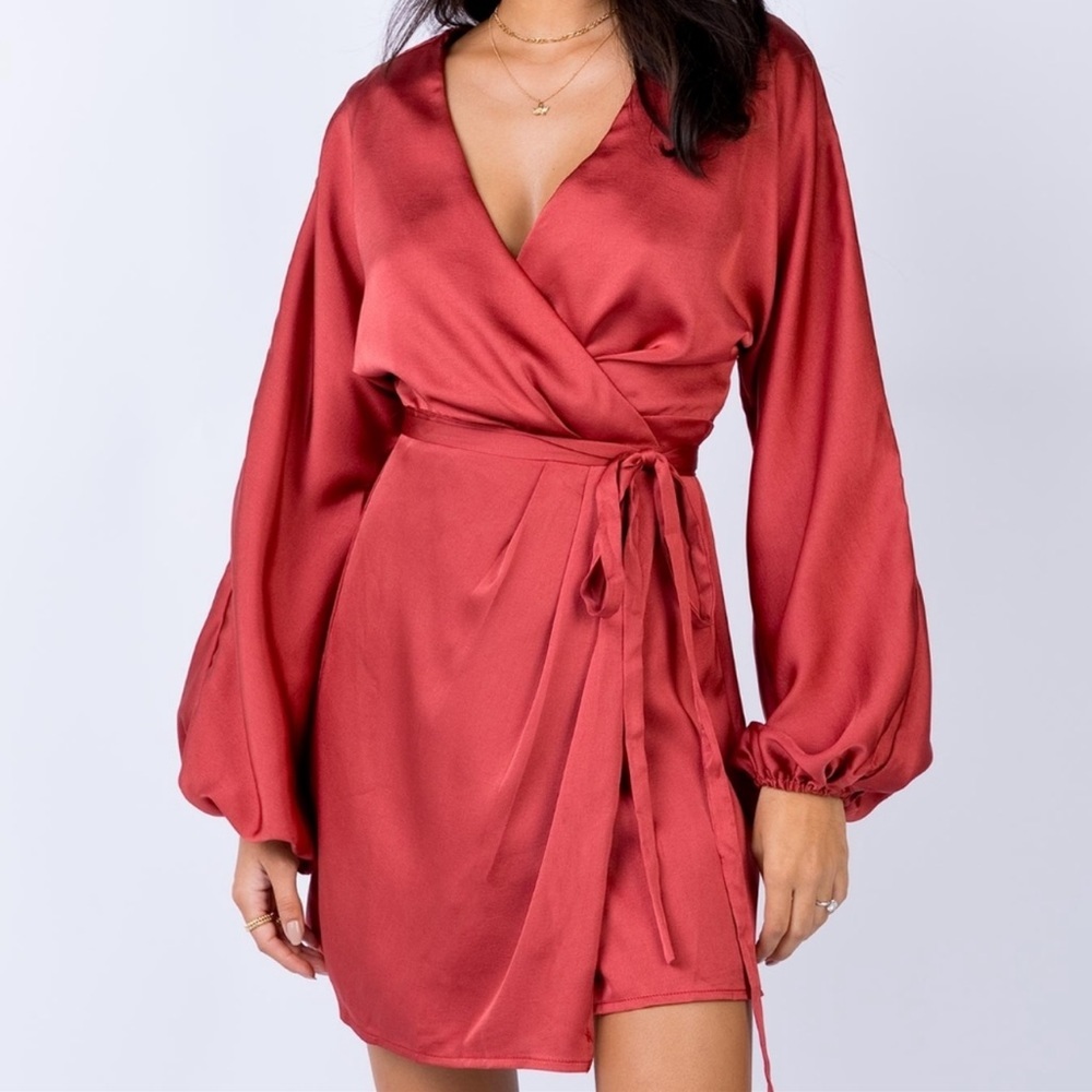 Princess Polly | Red Satin Wrap dress | size 0